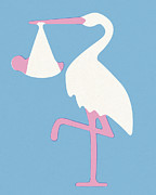 Stork with Baby Drawing by CSA Images Stork with Baby Drawing by CSA Images