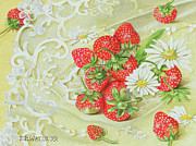 Strawberries On Lace Painting by Eb Watts