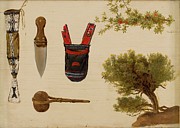 Studies Of Beaded Scabbard And Knife, Decorated Pouch Painting by Charles Ferdinand Wimar
