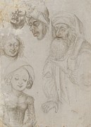 Study Sheet With Two Half-figures And Four Heads Drawing by Caspar Isenmann Study Sheet With Two Half-figures And Four Heads Drawing by Caspar Isenmann