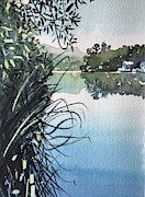 Summer Lakeside Painting by Luisa Millicent