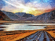 Sunrise On the Open Road in Iceland. Digital Art by Digital Photographic Arts