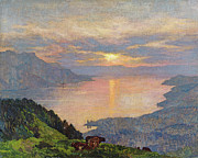 Sunset On Lake Geneva, 1907 Painting by Marie Auguste Emile Rene Menard