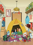 Survivalist Family Camping Indoors Photograph by Ikon Images