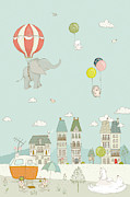 Sweet animals having fun cute and whimsical art for kids Drawing by Matthias Hauser