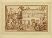 Taddeo Decorating The Facade Of The Palazzo Mattei Drawing by Federico Zuccaro