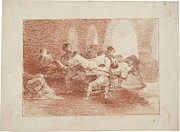 'Taking the wounded to the hospital'. 1810 - 1814. Red chalk, Con... Painting by Francisco de Goya -1746-1828-