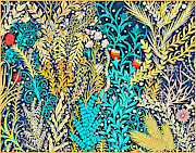 Tapestry and Home Decor Design in Dark Navy Blue with Yellow and Turquoise Foliage Mixed Media by Lise Winne Tapestry and Home Decor Design in Dark Navy Blue with Yellow and Turquoise Foliage Mixed Media by Lise Winne