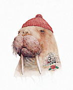 Tattooed Walrus Red Painting by Animal Crew