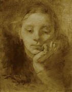 Tete De Femme Painting by Eugene Carriere
