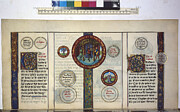 Text In Two Columns, Initials, Ornamental Borders, Three Medallions Painting by Unknown