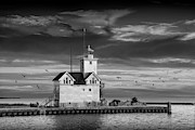 The Big Red Lighthouse in Black and White at Sunset on Lake Mich Photograph by Randall Nyhof The Big Red Lighthouse in Black and White at Sunset on Lake Mich Photograph by Randall Nyhof