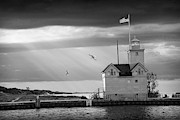 The Big Red Lighthouse in Black and White with Sunbeams on Lake Photograph by Randall Nyhof The Big Red Lighthouse in Black and White with Sunbeams on Lake Photograph by Randall Nyhof