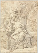 'The Dream of Saint Joseph'. Early XVIII century. Grey wash, Black chalk, Penc... Painting by Sebastiano Conca -1680-1764-