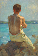 The Lighthouse, Falmouth 1919 Painting by Henry Scott Tuke