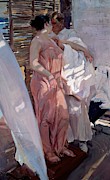 'The Pink Robe or After the Bath', 1916, Oil on canvas, 210 x 128 cm. Painting by Joaquin Sorolla -1863-1923-