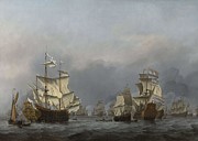 The Surrender of the Royal Prince. De verovering van de Royal Prince tijdens de Vierdaagse Zeesla... Painting by Willem van de Velde -II-
