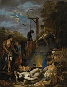 The Witches Sabbath By Moonlight Painting by Domenicus Van Wijnen