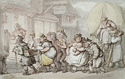 The Woolpack Inn Arrival Of The Flying Waggon Pencil Pen And Brown Ink And Watercolor Painting by Thomas Rowlandson