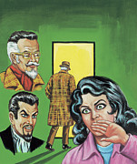Three People and a Man Walking Out the Door Drawing by CSA Images