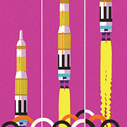 Three Rockets Launched Drawing by CSA Images Three Rockets Launched Drawing by CSA Images