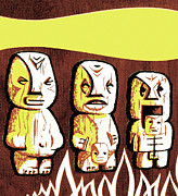 Three Tiki Statues Drawing by CSA Images