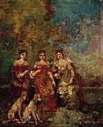 Three Women In The Park Painting by Adolphe Joseph Thomas Monticelli