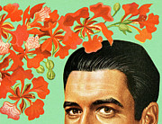 Top Half of Man's Head With Flowers Drawing by CSA Images