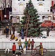 Tree In Town Square Drawing by Stevan Dohanos Tree In Town Square Drawing by Stevan Dohanos