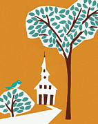 Trees and Church Drawing by CSA Images Trees and Church Drawing by CSA Images