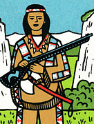 Tribal woman with rifle Drawing by CSA Images
