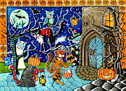 Trick Or Treat Halloween Cats Painting by Dora Hathazi Mendes