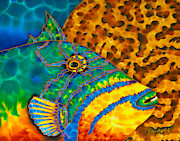 Triggerfish and Brain Coral Painting by Daniel Jean-Baptiste
