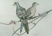 Two Birds On Branch Painting by Rusty Frentner