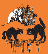 Two black cats Drawing by CSA Images Two black cats Drawing by CSA Images