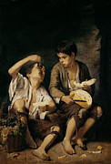 Two Children Eating A Melon And Grapes, 1645-46 Painting by Bartolome Esteban Murillo