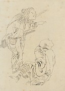 Two Hunters, Edo Period Drawing by Katsushika Hokusai