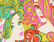 Two Mod Girls Drawing by CSA Images Two Mod Girls Drawing by CSA Images