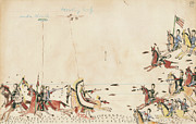 Under Cloud And Howling Wolf Fight With Gen. Sully In 1868, 7th Cavy Near The Present Camp Supply, 1874-75 Drawing by Howling Wolf Under Cloud And Howling Wolf Fight With Gen. Sully In 1868, 7th Cavy Near The Present Camp Supply, 1874-75 Drawing by Howling Wolf
