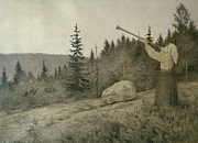 Up Under The Mountain Sounds A Woodwind Instrument, 1902 Painting by Theodor Kittelsen