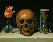 Vanitas, allegory of fleeting time with skull and hour-glass. Oil on canvas. Painting by Philippe de Champaigne -1602-1674- Vanitas, allegory of fleeting time with skull and hour-glass. Oil on canvas. Painting by Philippe de Champaigne -1602-1674-