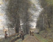 Ville Davray, Woodland Path Bordering The Pond Painting by Jean-baptiste-camille Corot