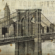 Vintage Ny Brooklyn Bridge Skyline II Painting by Michael Mullan