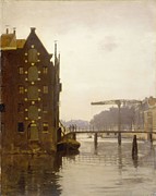Warehouses on an Amsterdam canal on Uilenburg. Painting by Willem Witsen