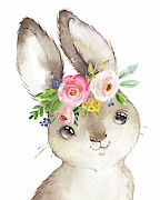 Watercolor Boho Bunny Rabbit Art Print Digital Art by Pink Forest Cafe