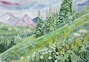 Watercolor - Fourth of July Trail Summer Landscape Painting by Cascade Colors