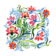 Watercolor Garden Folk Floral In Vintage Style Painting by Little Bunny Sunshine