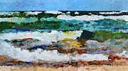 Waves Crash - Painting Version Painting by Michelle Calkins Waves Crash - Painting Version Painting by Michelle Calkins