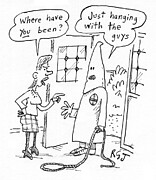Where Have You Been'...  'just Hanging With The Guys Drawing by Richard Jolley