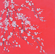 White Blossom on Scarlet Painting by Jan Matson